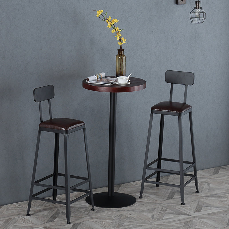Industrial Armless Counter Stool Iron Bar Stool with Pedal and Leather Cushion