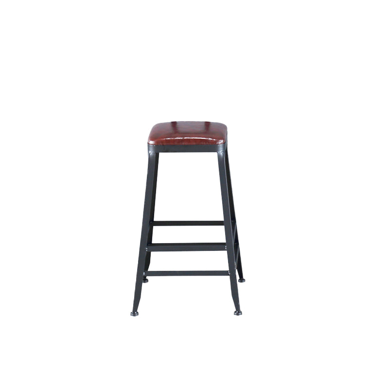 Industrial Armless Counter Stool Iron Bar Stool with Pedal and Leather Cushion