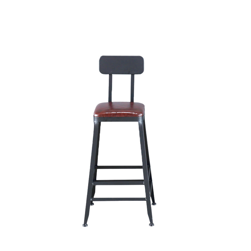Industrial Armless Counter Stool Iron Bar Stool with Pedal and Leather Cushion