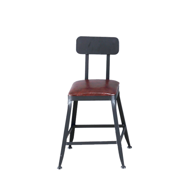 Industrial Armless Counter Stool Iron Bar Stool with Pedal and Leather Cushion