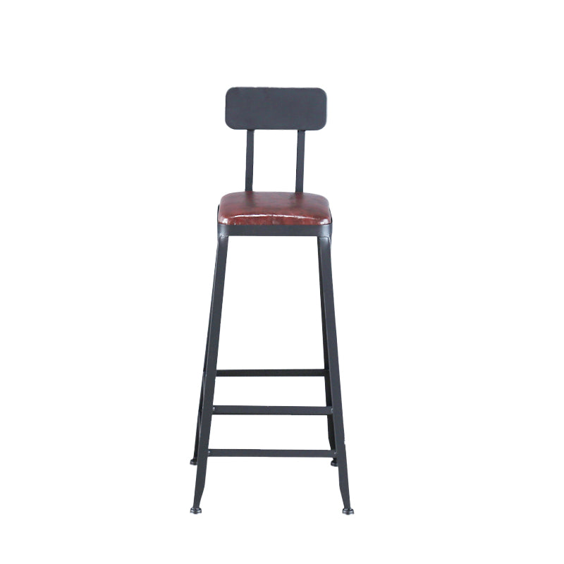 Industrial Armless Counter Stool Iron Bar Stool with Pedal and Leather Cushion