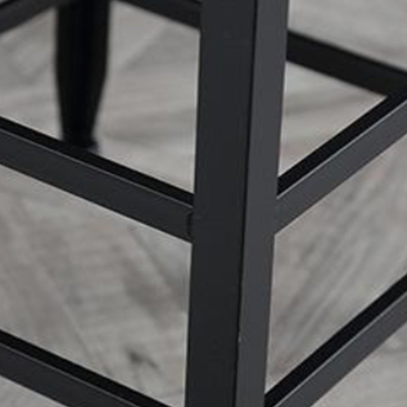 Industrial Armless Counter Stool Iron Bar Stool with Pedal and Leather Cushion