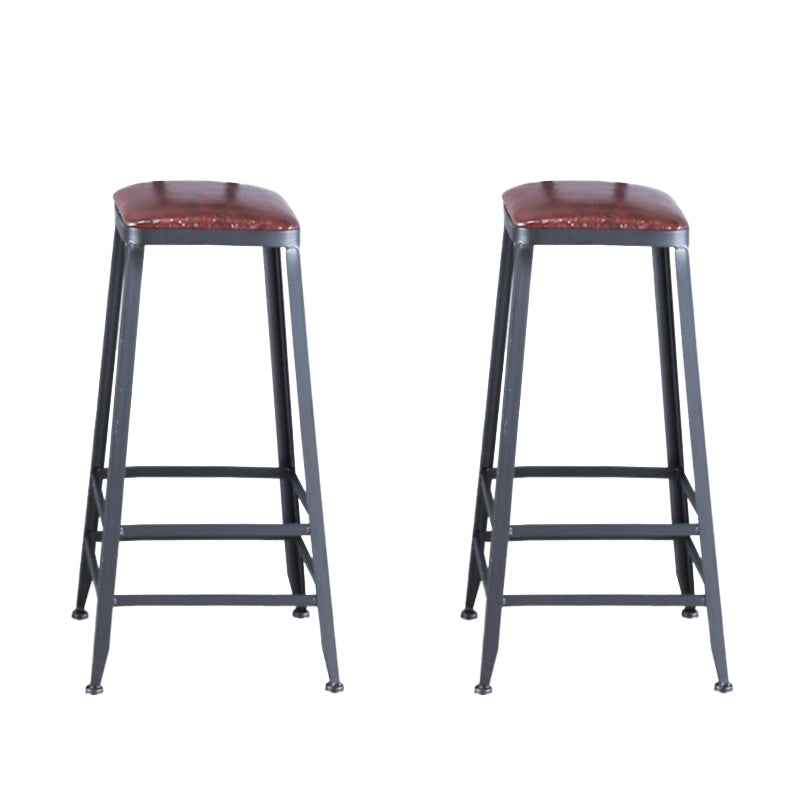 Industrial Armless Counter Stool Iron Bar Stool with Pedal and Leather Cushion