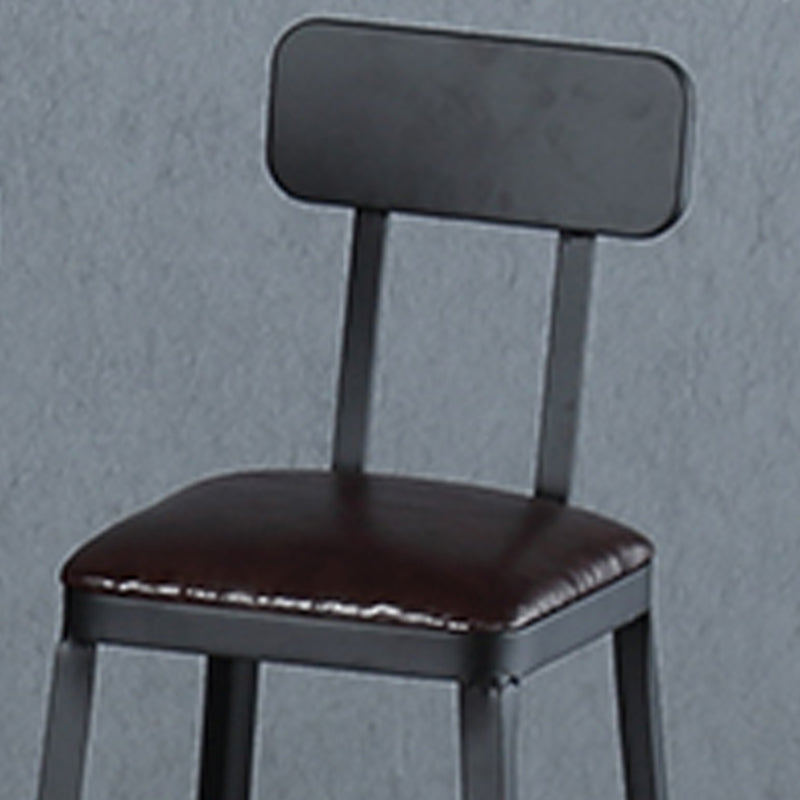 Industrial Armless Counter Stool Iron Bar Stool with Pedal and Leather Cushion
