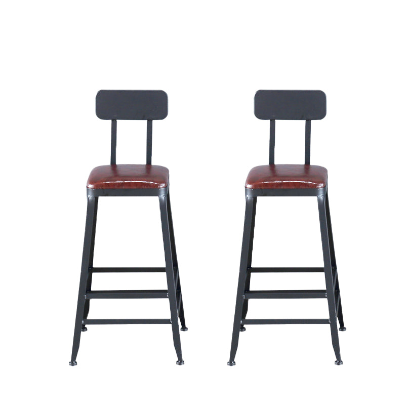 Industrial Armless Counter Stool Iron Bar Stool with Pedal and Leather Cushion