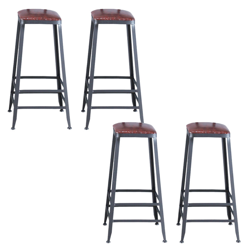 Industrial Armless Counter Stool Iron Bar Stool with Pedal and Leather Cushion
