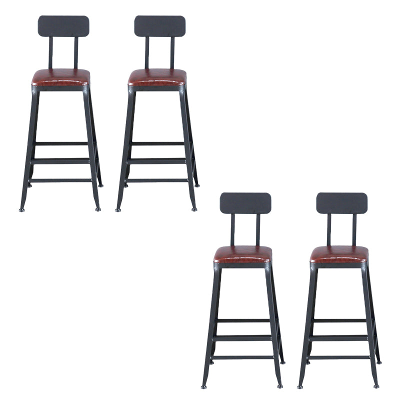 Industrial Armless Counter Stool Iron Bar Stool with Pedal and Leather Cushion