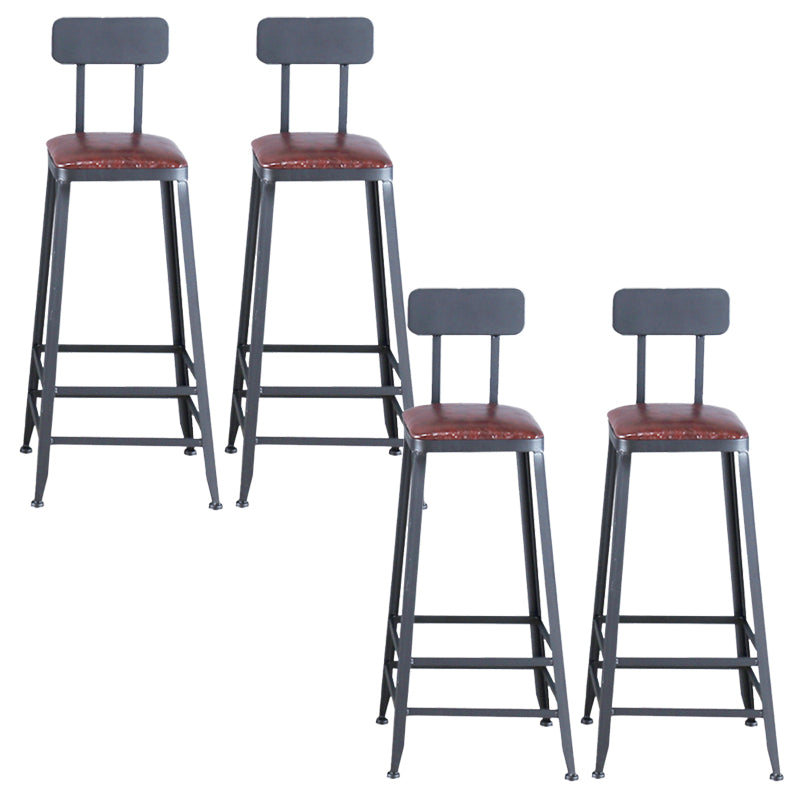 Industrial Armless Counter Stool Iron Bar Stool with Pedal and Leather Cushion