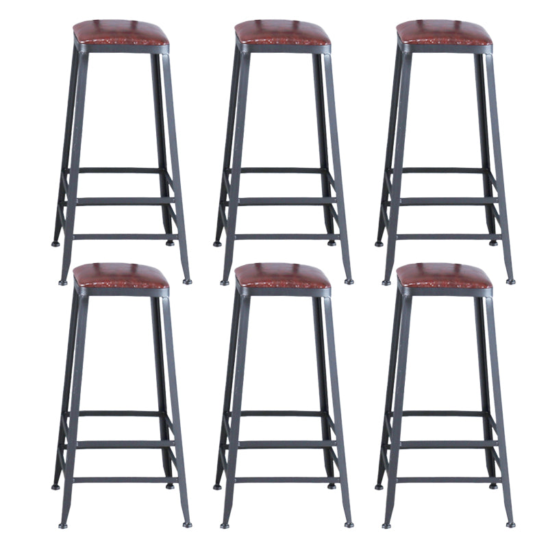 Industrial Armless Counter Stool Iron Bar Stool with Pedal and Leather Cushion