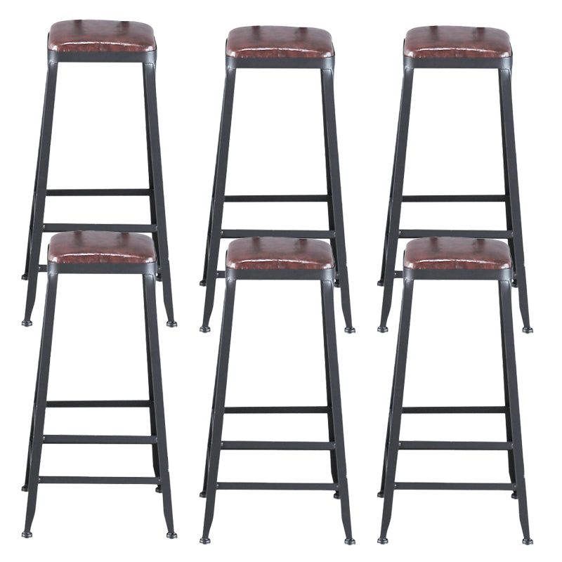 Industrial Armless Counter Stool Iron Bar Stool with Pedal and Leather Cushion