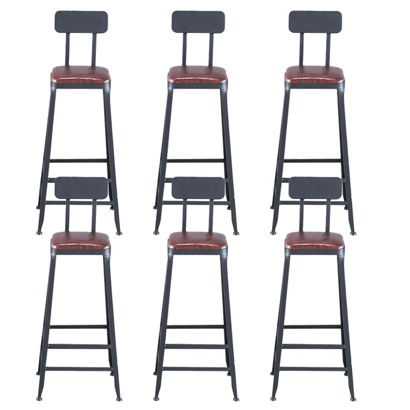 Industrial Armless Counter Stool Iron Bar Stool with Pedal and Leather Cushion