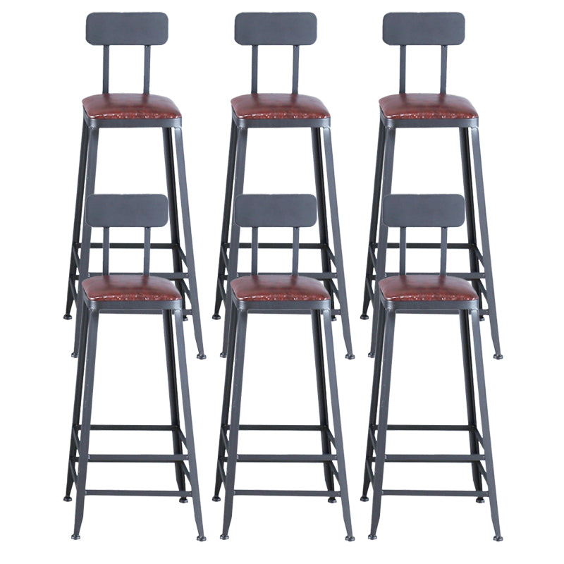 Industrial Armless Counter Stool Iron Bar Stool with Pedal and Leather Cushion