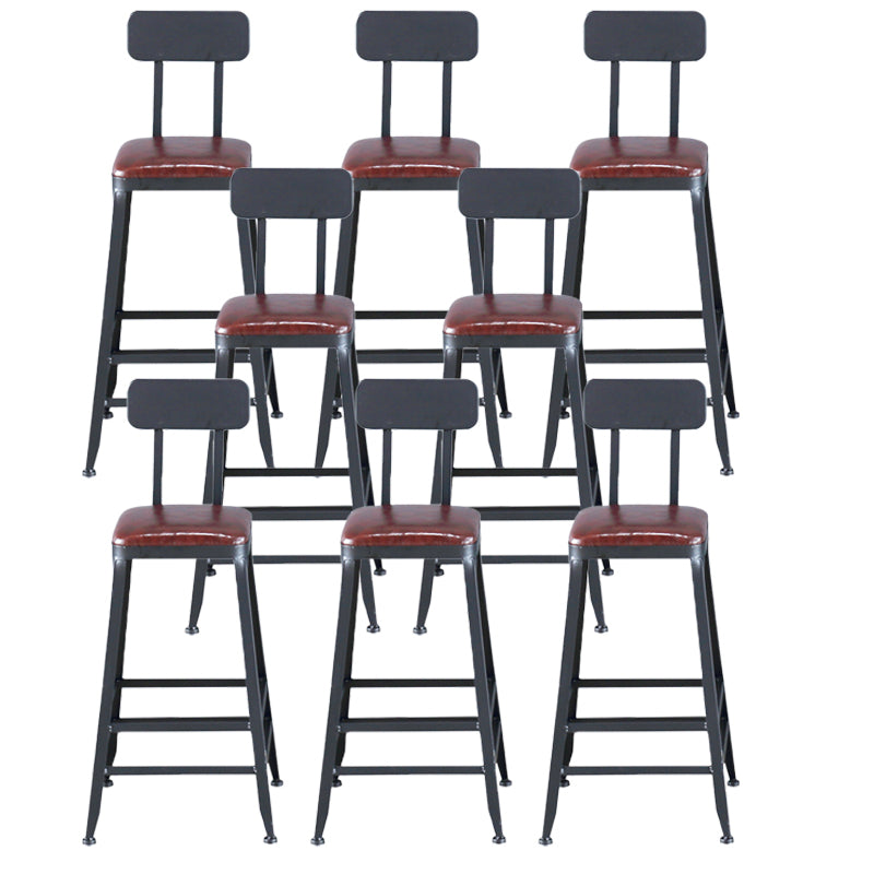 Industrial Armless Counter Stool Iron Bar Stool with Pedal and Leather Cushion