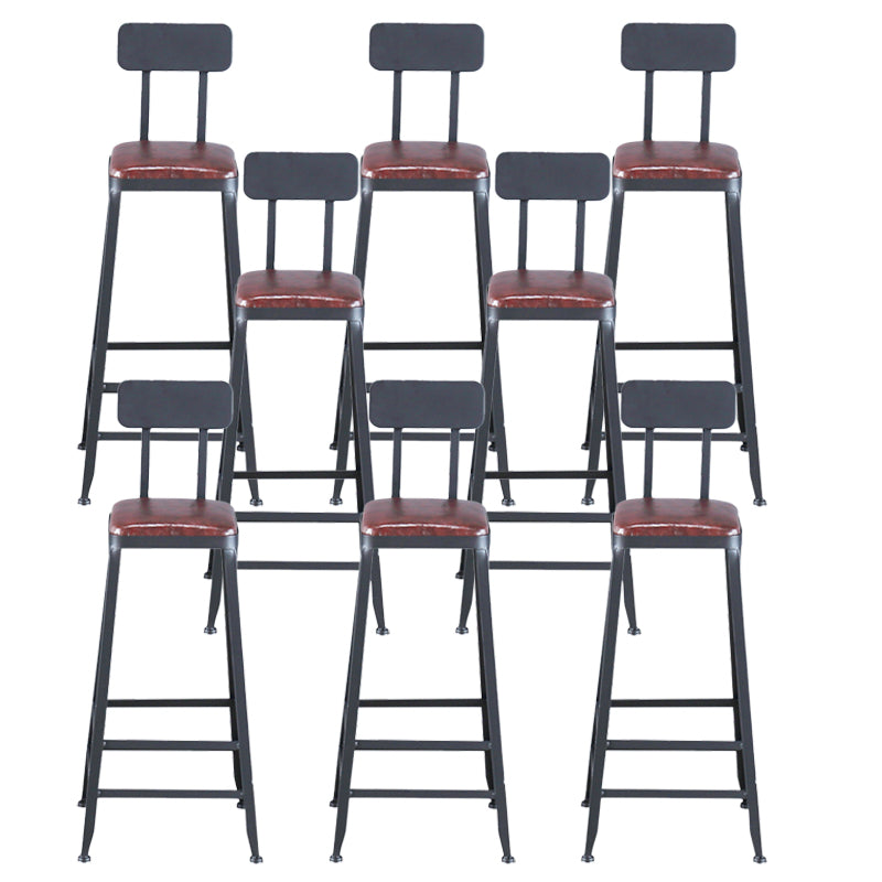 Industrial Armless Counter Stool Iron Bar Stool with Pedal and Leather Cushion