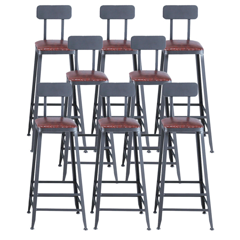 Industrial Armless Counter Stool Iron Bar Stool with Pedal and Leather Cushion