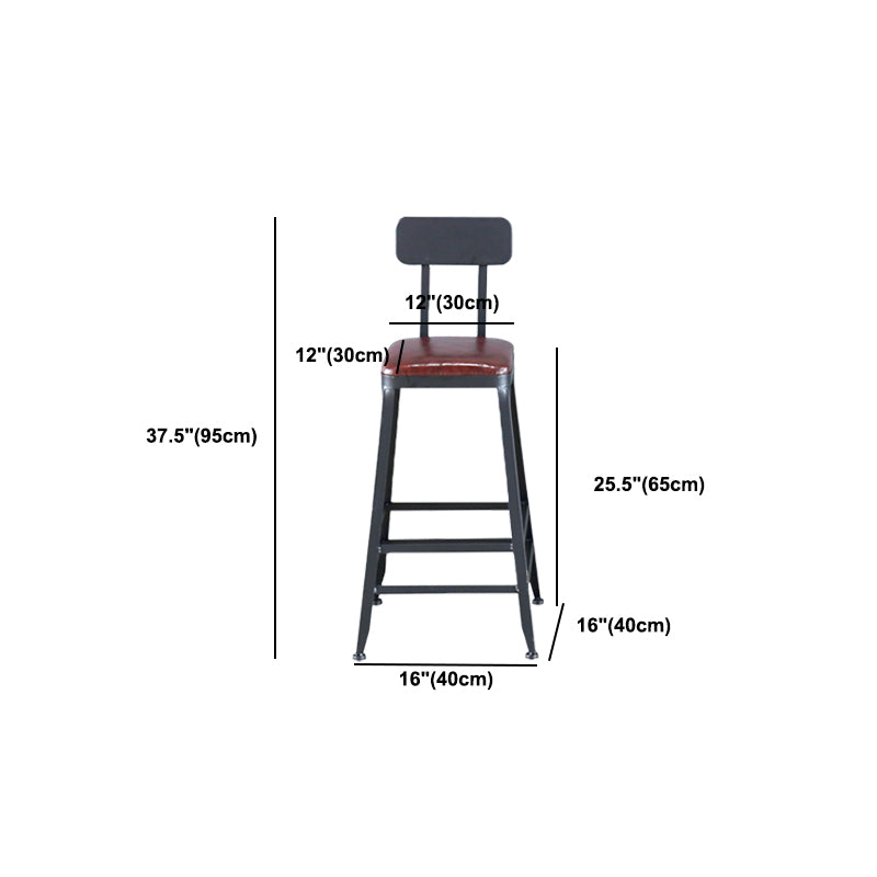 Industrial Armless Counter Stool Iron Bar Stool with Pedal and Leather Cushion