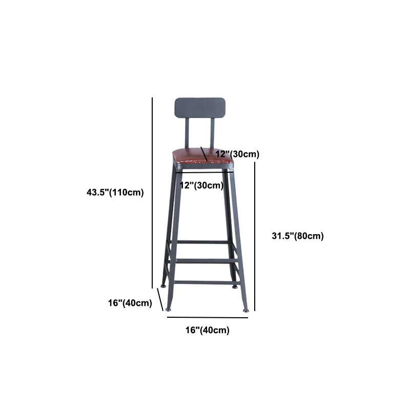 Industrial Armless Counter Stool Iron Bar Stool with Pedal and Leather Cushion