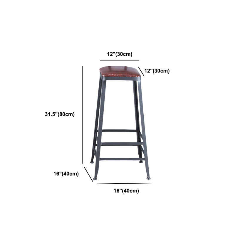 Industrial Armless Counter Stool Iron Bar Stool with Pedal and Leather Cushion