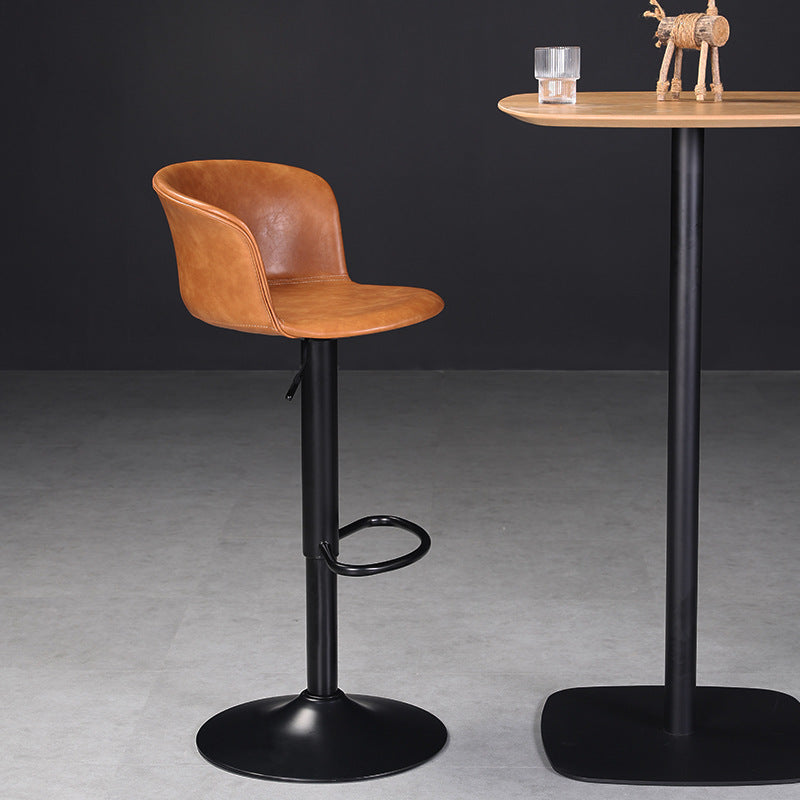 Contemporary Adjustable Height Barstool Faux Leather Swivel Barstool