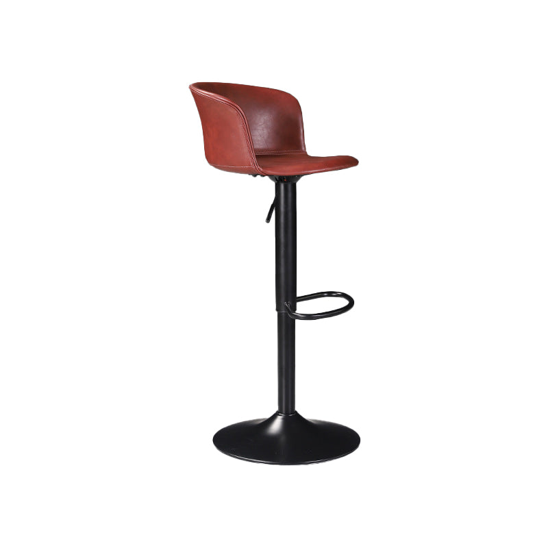 Contemporary Adjustable Height Barstool Faux Leather Swivel Barstool