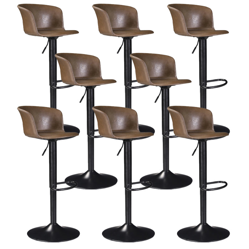 Contemporary Adjustable Height Barstool Faux Leather Swivel Barstool
