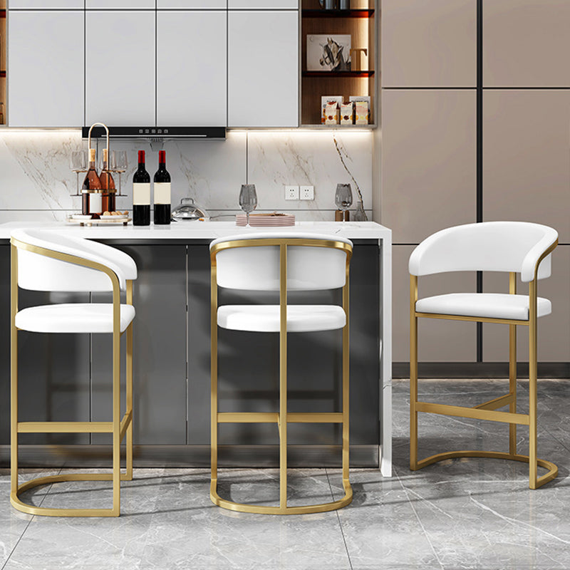 Glam Restaurant Leather Stool Matte Finish Metal Footrest Barstool