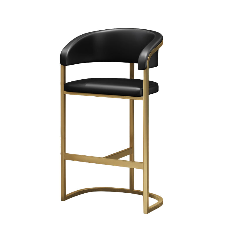 Glam Restaurant Leather Stool Matte Finish Metal Footrest Barstool