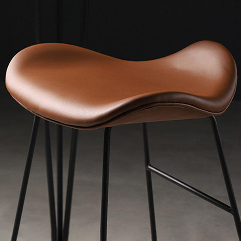 Contemporary Armless Backless Counter Stool Iron Bar Stool with Footrest