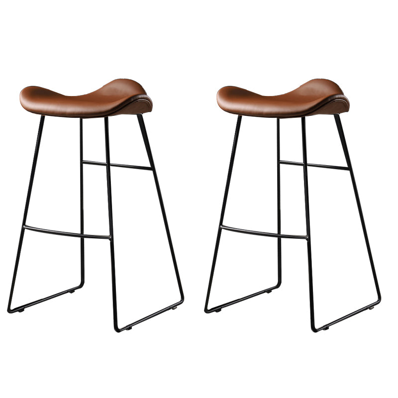 Contemporary Armless Backless Counter Stool Iron Bar Stool with Footrest