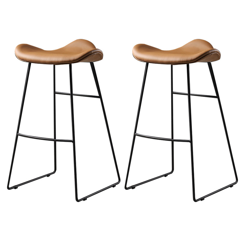 Contemporary Armless Backless Counter Stool Iron Bar Stool with Footrest