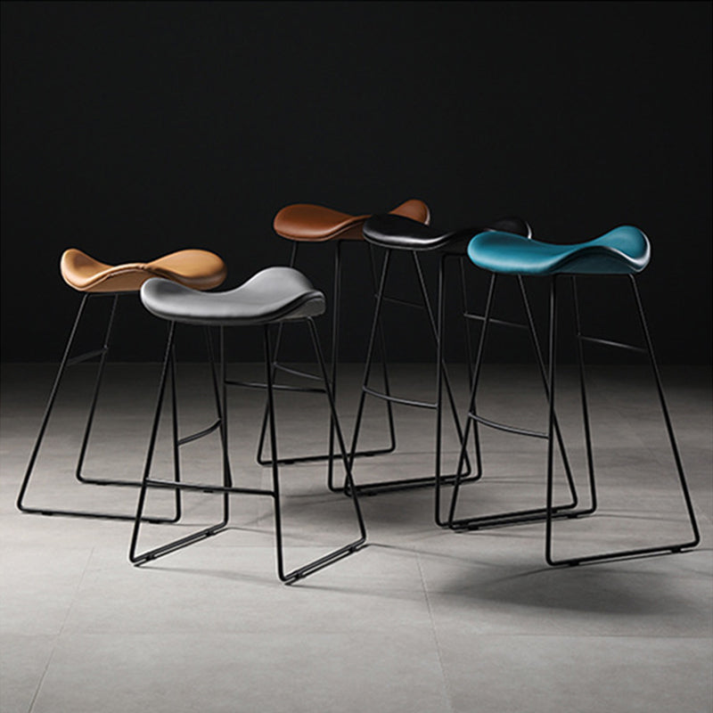 Contemporary Armless Backless Counter Stool Iron Bar Stool with Footrest