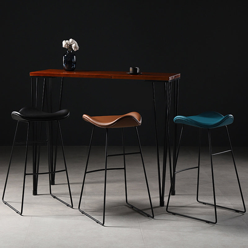Contemporary Armless Backless Counter Stool Iron Bar Stool with Footrest