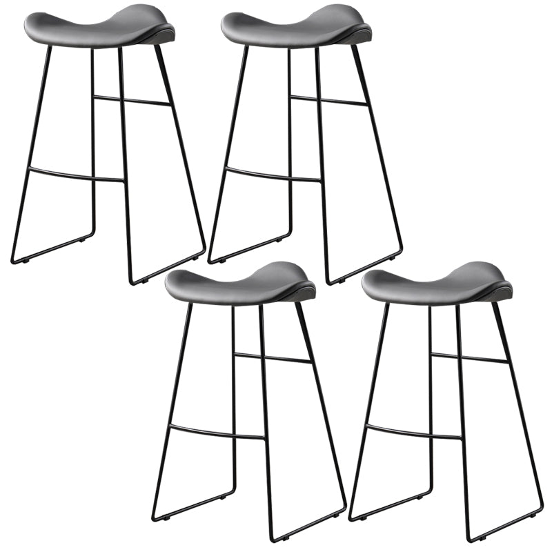 Contemporary Armless Backless Counter Stool Iron Bar Stool with Footrest