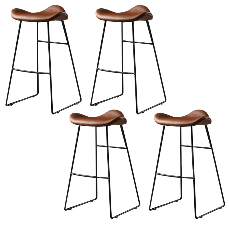 Contemporary Armless Backless Counter Stool Iron Bar Stool with Footrest