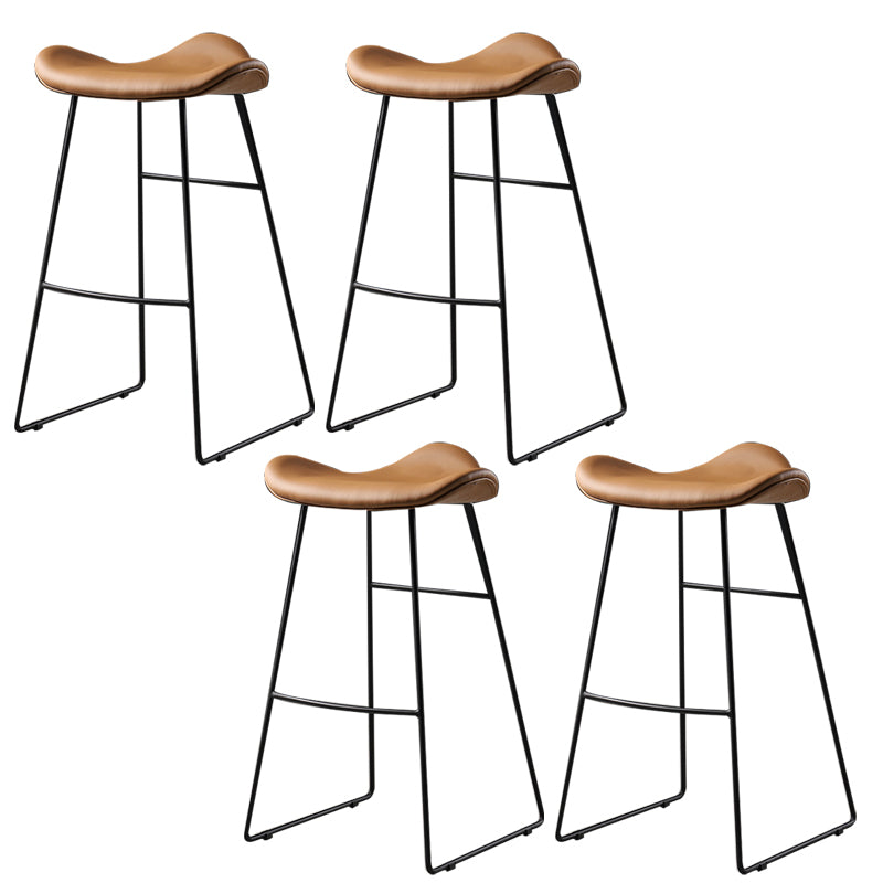 Contemporary Armless Backless Counter Stool Iron Bar Stool with Footrest
