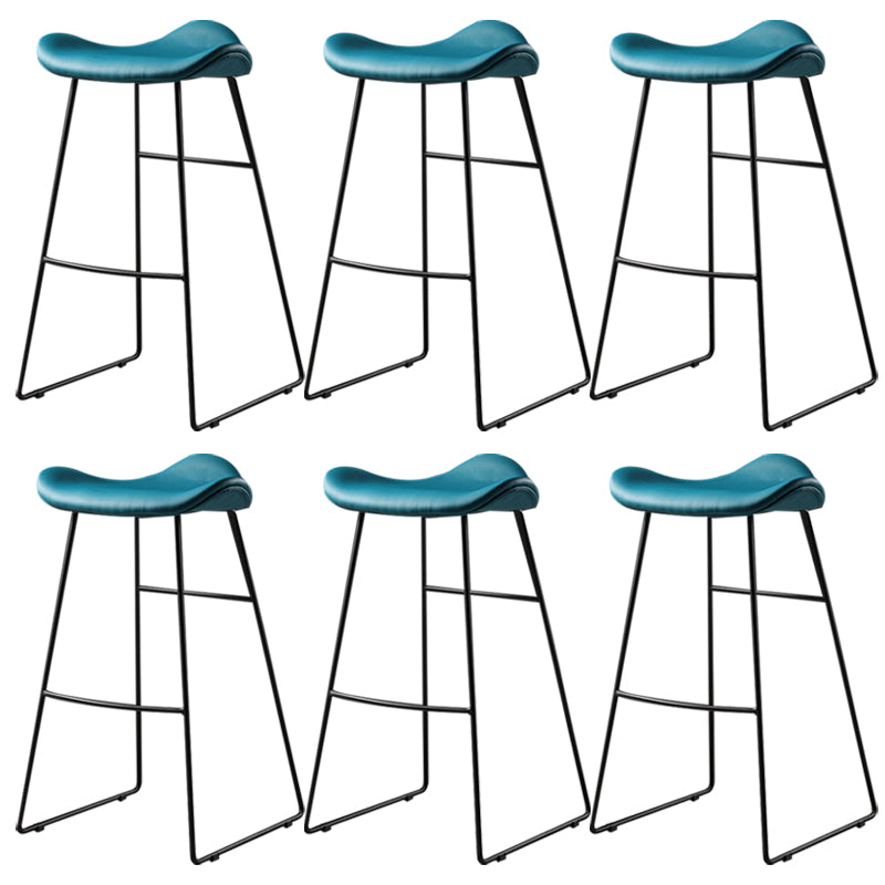 Contemporary Armless Backless Counter Stool Iron Bar Stool with Footrest