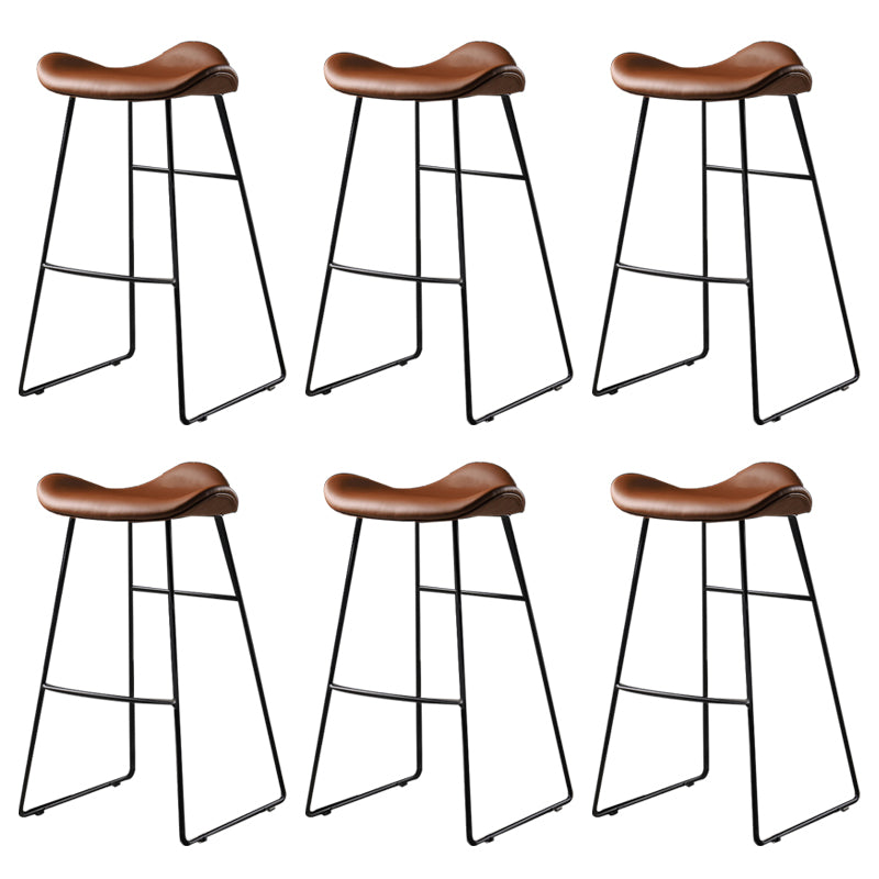 Contemporary Armless Backless Counter Stool Iron Bar Stool with Footrest