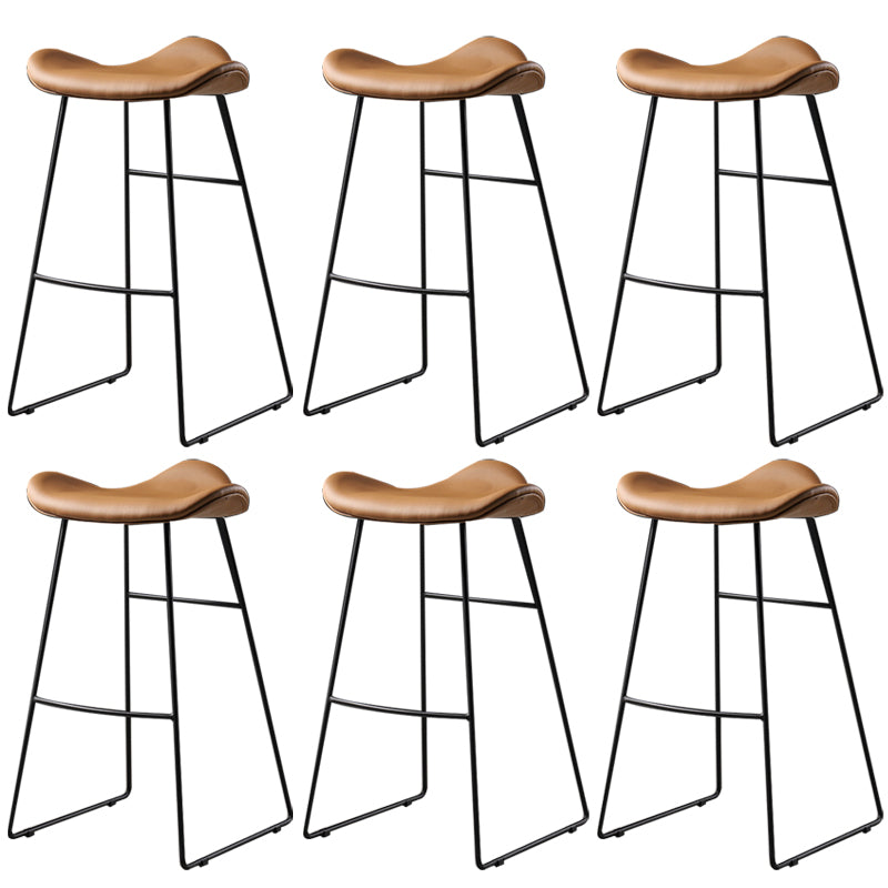 Contemporary Armless Backless Counter Stool Iron Bar Stool with Footrest