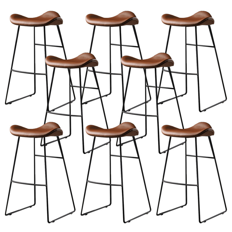 Contemporary Armless Backless Counter Stool Iron Bar Stool with Footrest