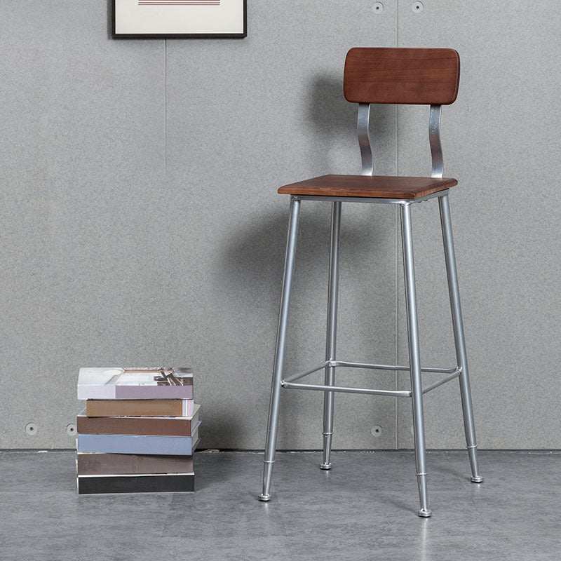 Modern Style Iron Barstool Solid Wood Seat Bar Chair with Backrest