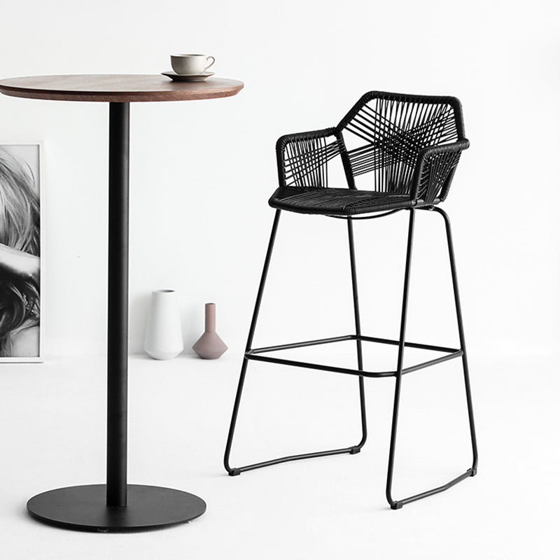 Contemporary Plastic Barstool Armed Stool with Steel Black Frame