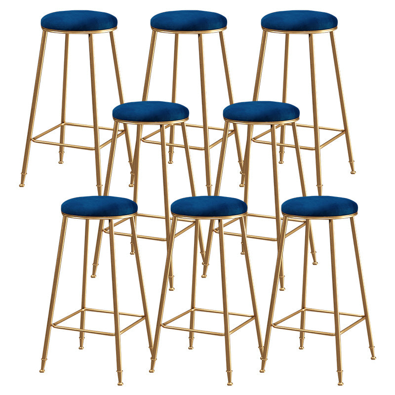Contemporary Bar Stool Round Seat Barstool with Footrest and Metal Base