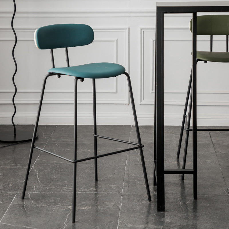 Industrial Iron Legs Bar Stool PU Leather Low Back Barstools for Living Room