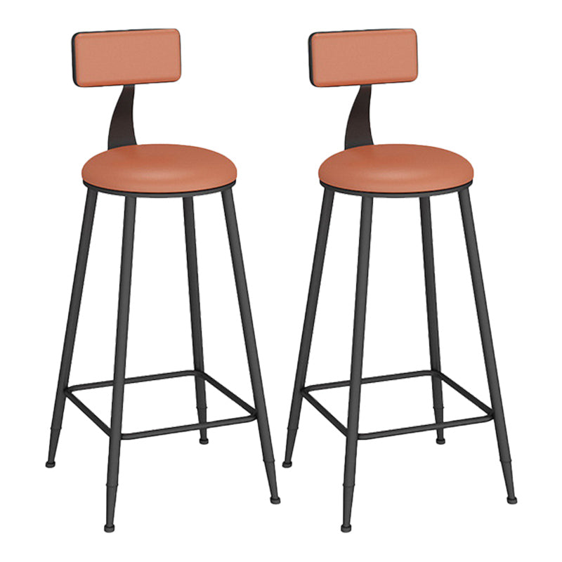 Industrial Backrest Counter Stool Iron Bar Stool with Leather Cushion and Footrest