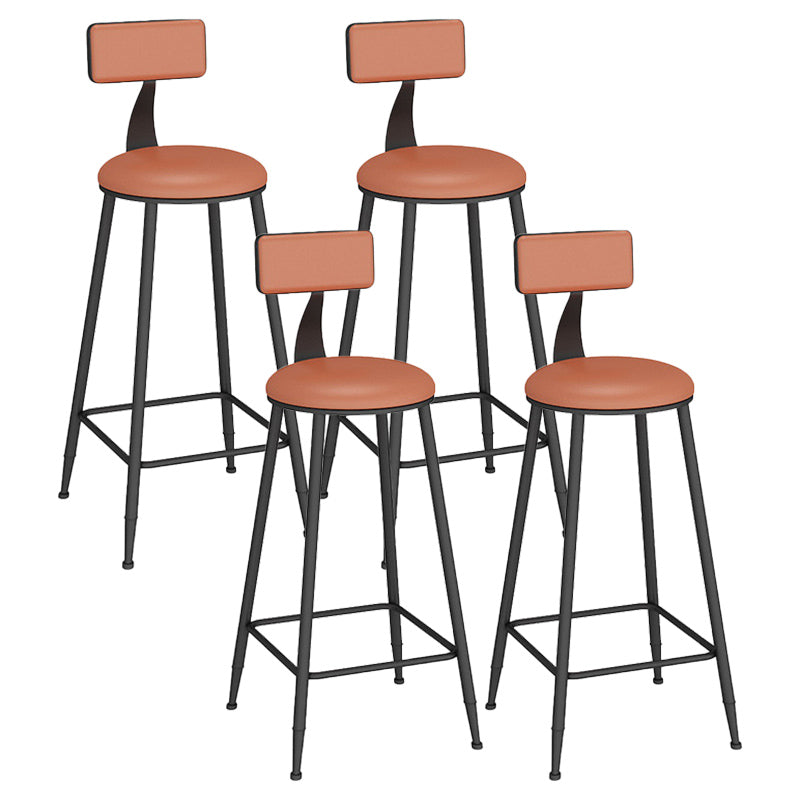 Industrial Backrest Counter Stool Iron Bar Stool with Leather Cushion and Footrest