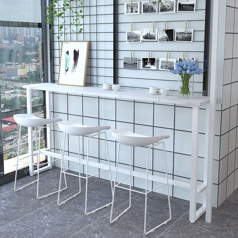 Glam Pub Table Rectangle Stone Bar Table with Trestle Base for Indoor