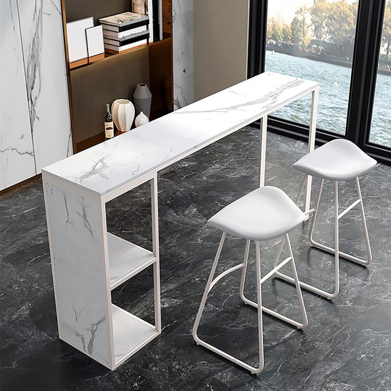 Rectangle Pub Table Faux Marble Bar Height Cocktail Table with Shelves