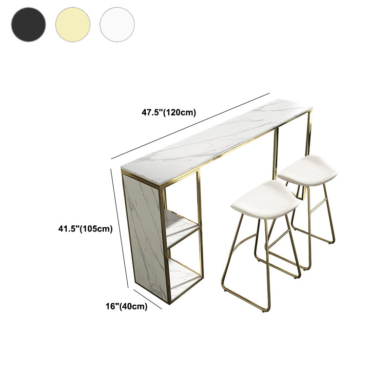 Rectangle Pub Table Faux Marble Bar Height Cocktail Table with Shelves