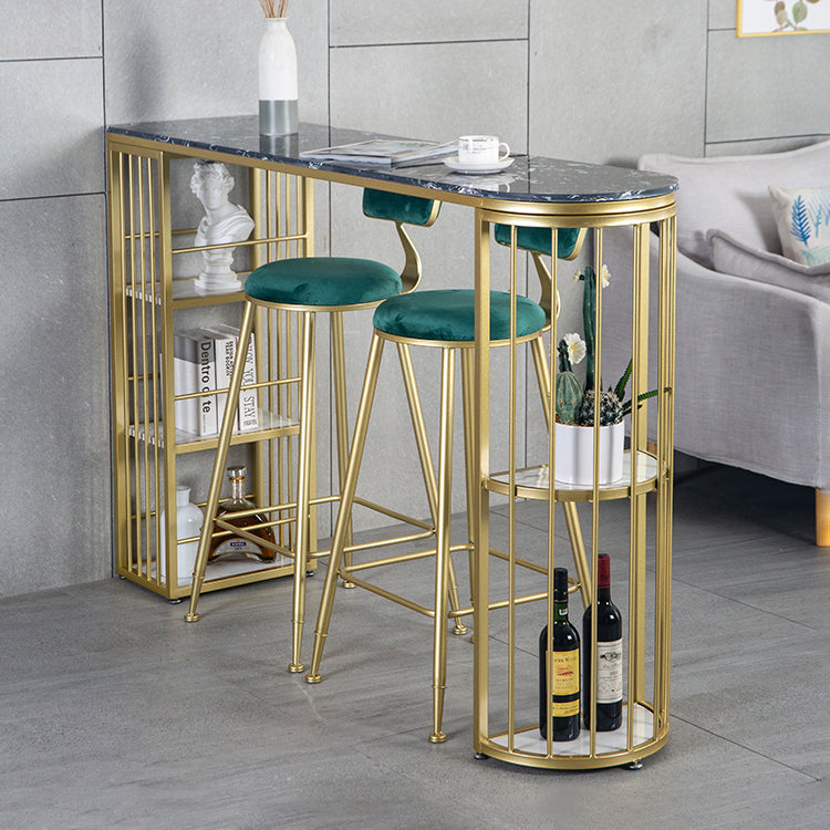 Glam Specialty Bar Dining Table Stone Bistro Bar Table with Shelves