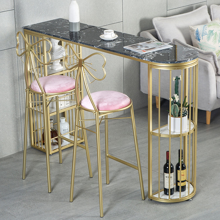 Glam Specialty Bar Dining Table Stone Bistro Bar Table with Shelves